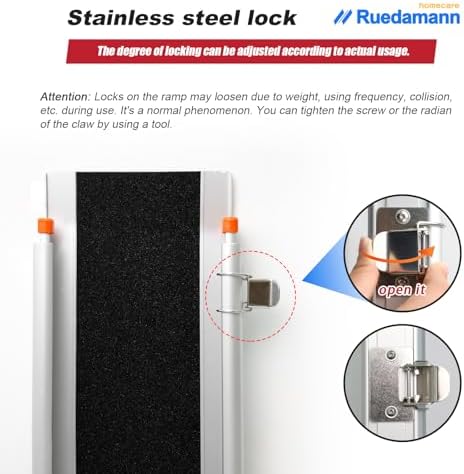 Ruedamann Portable Wheelchair Ramp, 5FT Adjustable Aluminum Ramp for Home, 600lbs Capacity,Telescoping Non-Skid Surface Wheel Chair Ramp for Home, Stairs, Steps
