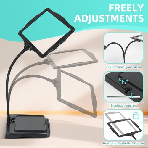 Magnifying Glass with Light and Stand 48 Ultra-Bright LEDs Large Magnifying Lamp with Light Magnifying Glass on Stand Hand-Free with 360° Flexible Gooseneck for Reading Repair Crafts Close Work