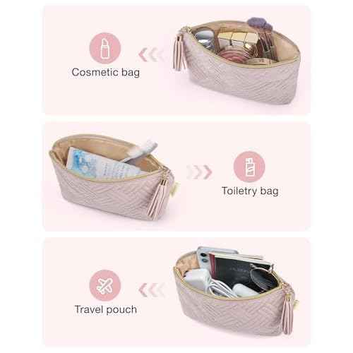 BAGSMART Small Cosmetic Bag, Elegant Roomy Makeup Bags,lipstick pouch,Zipper Pouch,Great Gifts for Women,Travel Waterproof Toiletry Bag Accessories Organizer Gifts (Pink-1 pcs)