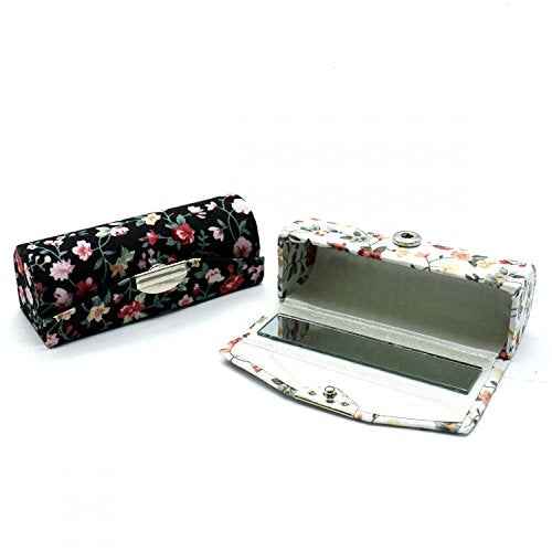 SenseYo 4 Pcs Ladies Floral Lipstick Case Holder with Mirror, Cosmetic Storage Kit Makeup Travel Cases Organizer Bag for Purse