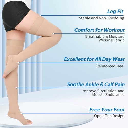 2Pairs Ktinnead 20-30mmHg Thigh High Compression Stockings for Women, Thigh High Compression Socks, Medical Compression Stockings for Pregnant, Teacher, Doctor, Varicose Veins, Swelling, lymphedema