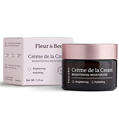 FLEUR & BEE Brightening Moisturizer | Clean, 100% Vegan | Anti Aging, Wrinkle Cream with Vitamin C | Wrinkles, Hyperpigmentation & Dark Spot Corrector for Face | Cr?me de la Cream 1.5 oz