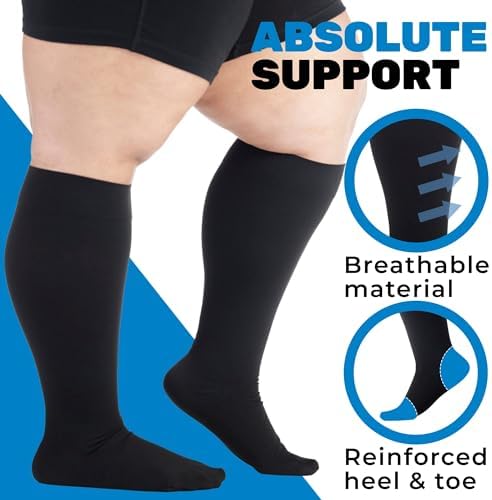 ABSOLUTE SUPPORT (3 Pairs) Wide Calves Compression Socks for Women & Men Circulation 20-30mmHg - Support Hose for Swelling, Leg Pain, Edema, Post Surgery Recovery - Black, 2X-Large - A501BL5-3