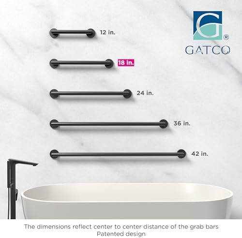 Gatco 962MX Glam 18" L Grab Bar, Matte Black/ADA Compliant Stainless Steel Safety Grab Bar for Bathroom