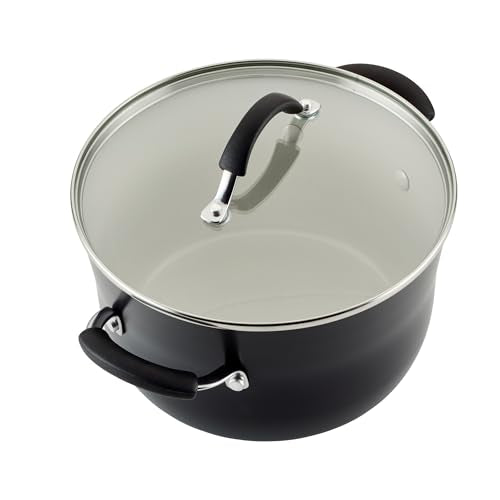 Rachael Ray Cucina Ceramic Cookware Set - 13 Pieces - Ceramic Pots and Pans Set w/Nonstick Frying Pans, Saute Pan, Saucepans, Stockpot, Lids, Pan Protectors & Cooking Utensils - Peppercorn