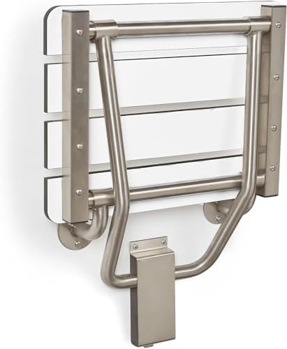 24" x 15" Phenolic White 3” Slats Folding Wall Mount Shower Seat Bench, ADA Compliant