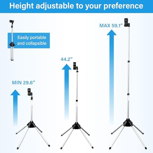 Adjustable Hands-Free Hair Dryer Stand Holder 360 Degree Rotation,Blow Dryer Holder Countertop With Non-Slip Tripod and Universal Clip