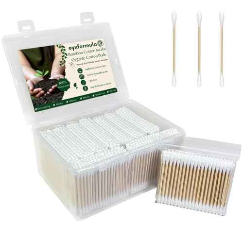 Eyxformula 1000 Count Organic Cotton Swabs, FSC Certified, Biodegradable, Double-Tips - Stronger Bamboo Sticks & Extra Cotton Buds for Ear Cleaning, Makeup, Beauty, Personal Hygiene, First Aid, Crafts