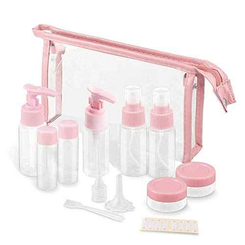 Vitog Travel Bottles Kit, TSA Approved Leak Proof Portable Toiletry Containers Set, Clear PET Flight Size Cosmetic Containers for Lotion, Shampoo, Cream, Soap, Set of 11