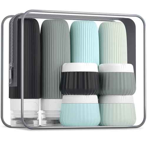 Travel Bottles - 8 Pack, TSA Approved Travel Size Toiletries, Leak Proof Silicone Squeezable Containers in Clear Bag