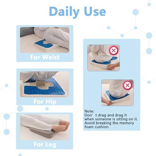 Anti Bedsore Cushion for Butt,T Shaped Gel & Memory Foam Pillow,Tailbone Pain Relief Seat Cushions Anti-Decubitus Cushion for Elderly, Bedridden, Disabled