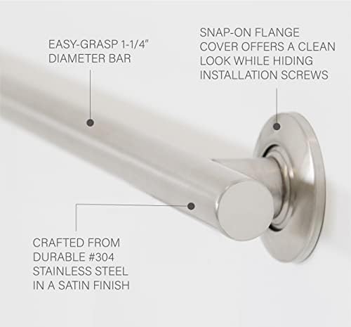 Seachrome 24-inch Coronado Designer Straight Bathroom Shower Grab Bar, Satin Stainless Steel, Brushed Nickel
