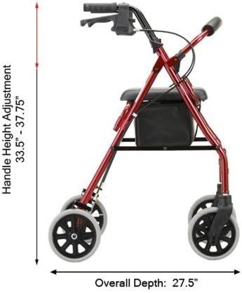 NOVA Medical Products Zoom Rollator Walker Red 24 Inch (Pack of 1)