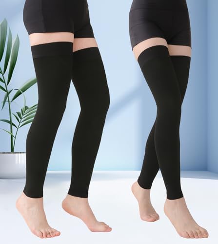 MGANG Plus Size 3XL Extra Wide Ankle and Silicone Band, 20-30 mmHg Compression Stocking for Men & Women, Full Leg Compression Sleeves for Varicose Veins, Lymphedema, and DVT Prevention, Black