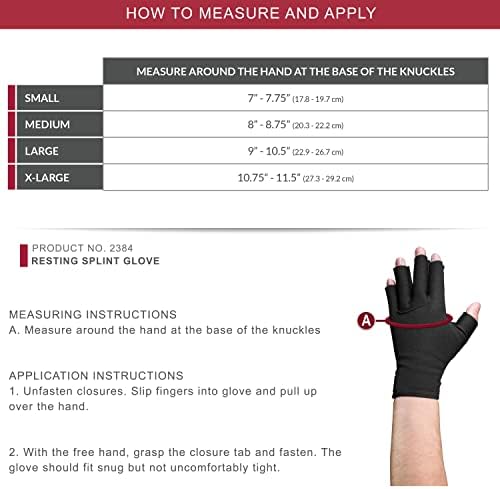 OTC Resting Splint Glove, 5 Finger Semi-Rigid Splints, Open Tips, Black, Right Hand, Large