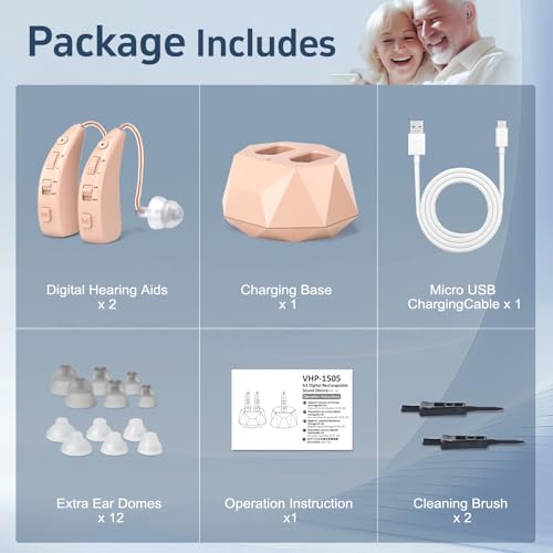 Hearing Aids for Seniors - Rechargeable Hearing Amplifier with Noise Cancellation Adults,Easy Volume Control,Comfort Design and Nearly Invisible