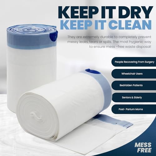 MED PRIDE 100 Pack Med Fit Disposable Bedside Commode Bags Leakproof Bedpan Liners with Drawstring Universal Fit for Portable Toilets