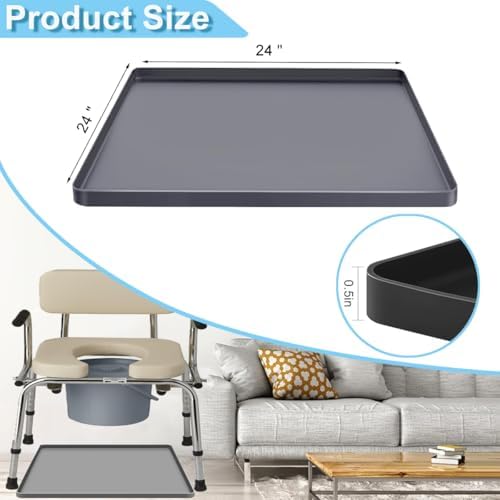 Bedside Commodes Mat Portable Bedside Toilet Mat with Raised Edge, Under Commode Chair Mat Non-Slip Recycle Commode Toilet Pad Waterproof Floor Protector, Silicone Mat for Porta Potty, 23.6"X23.6"