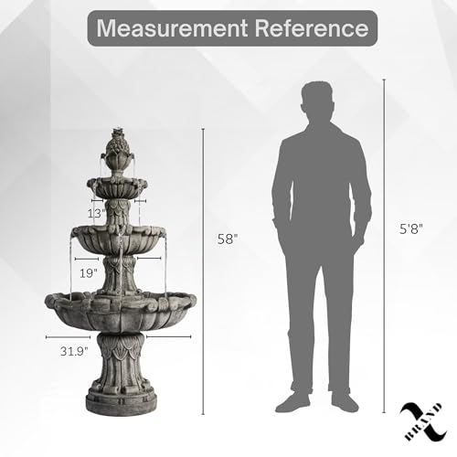 XBrand 58.3" Leaf Classic Bird Bath Water Fountain, 3-Tier, Outdoor Garden, with Pump, White Resin, Yard, Lawn, Porch Décor