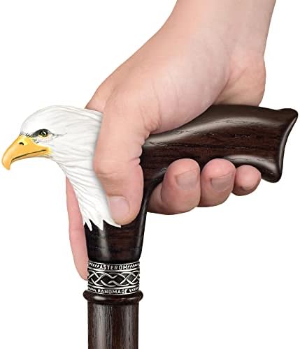 Asterom Hand-Painted Wooden Carved Walking Cane for Men - Bald Eagle - Unique Wood Cane Stylish Walking Stick