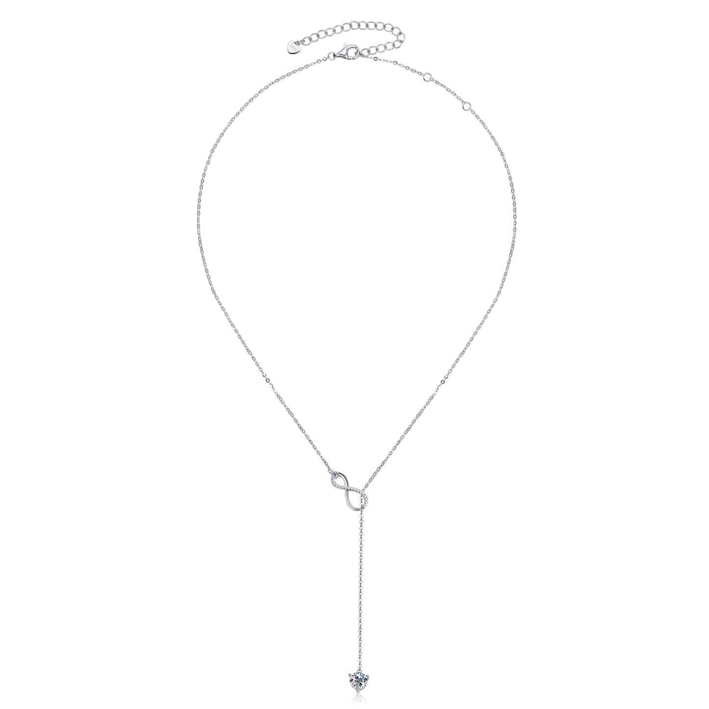 AINUOSHI Twist Infinity Y Necklace Moissanite Pendant Lariat Necklace For Women 925 Sterling Silver Dainty Drop Necklaces 1.26CT with Certificate of Authenticity D Color VVS1 Birthday Prom Anniversary Christmas Valentine's Day Gifts 16 to 20 Inch