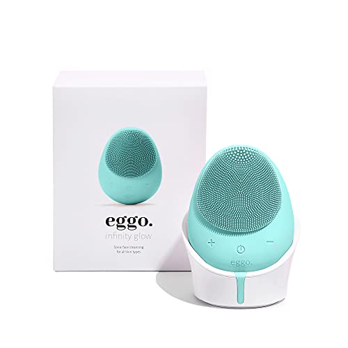 Eggo¢ç Sonic Facial Device - Electric Cleanser & Exfoliator, Vibrating Massager, Silicone Brush for All Skins, Deep Clean, Anti-Aging, Waterproof, Rechargeable Tool (Turquoise)