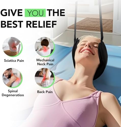 WEEOATAR Adjustable Neck Traction for Neck Pain, Neck Stretcher Strap for Pinched Nerves, Portable Neck Stretcher with Release Buckle, Neck Decompression Device for Indoors or Outdoors (Black 1)