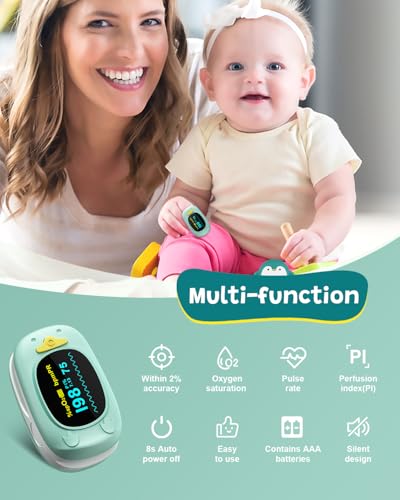 Children Pulse Oximeter Fingertip Pulse Oximeter for Kids Child Blood Oxygen Monitor Portable Blood Oxygen Saturation Monitor SpO2 Finger Included With AAA Battery