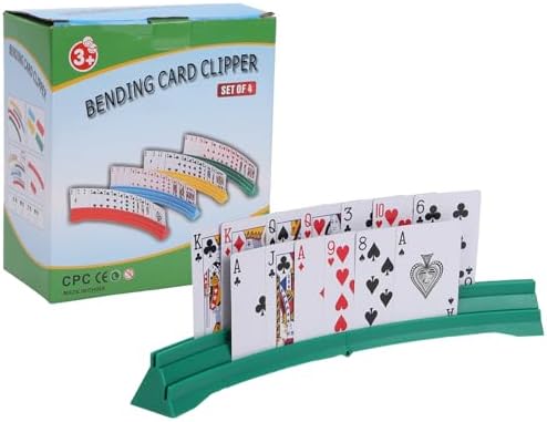 4 Pack Card Holders for Playing Cards,Double Layered Stackable Storage Game Card Tray for Arthritis Patients -Playing Card Rack for Kids Adults Seniors(4 Colors)
