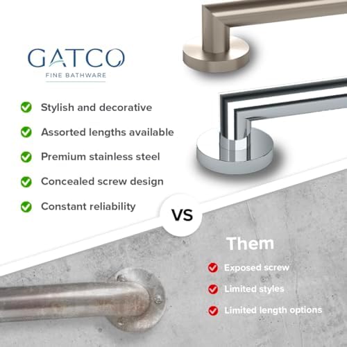 Gatco 976 Glam 36" Grab Bar, Satin Nickel/ADA Compliant Stainless Steel Safety Grab Bar for Bathroom