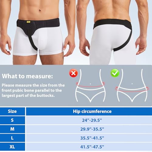 TENB Hernia Belt for Men Hernia Support Truss Inguinal or Sports Hernia, Adjustable Waist Strap with Removable Compression Pads Breathable Material (Black, X-Large)