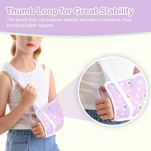 Kids Arm Sling for Broken Arm Torn Rotator Cuff Shoulder Elbow Wrist injury Printed Pediatric Child Toddler Brace Support for Children Girls with Lovely Bear (Small)