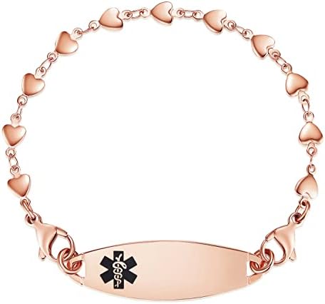 LinnaLove Heart Link Stainless Steel Interchangeable Medical Alert Bracelet