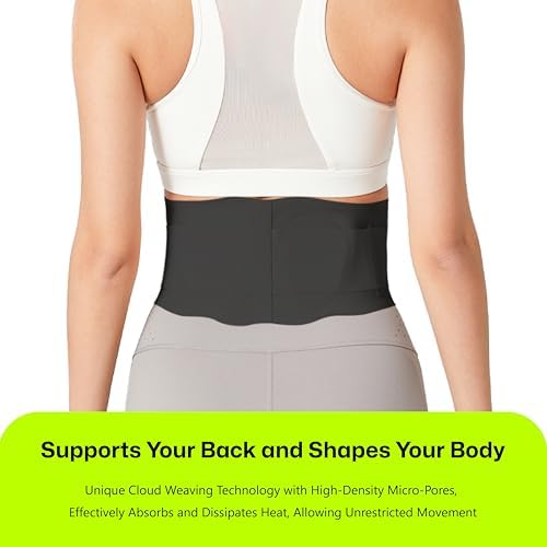 Ultra Thin Back Brace for Lower Back, Breathable Lightweight Back Brace for Women & Men, Adjustable Back Support Brace for Lower Back Pain Relief, Sciatica, Scoliosis, Herniated Disc (Black, Large)
