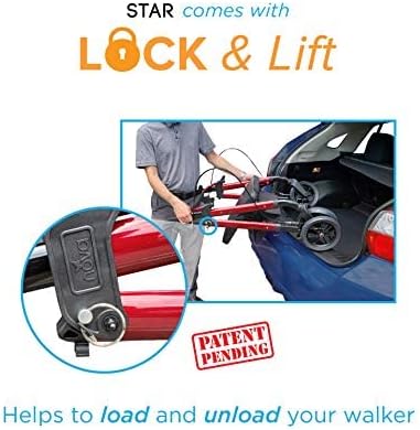 NOVA Star 8 Rollator Walker with Perfect Fit Size System, Lightweight & Foldable, Easy to Lift & Carry, Great for Travel, Color Red