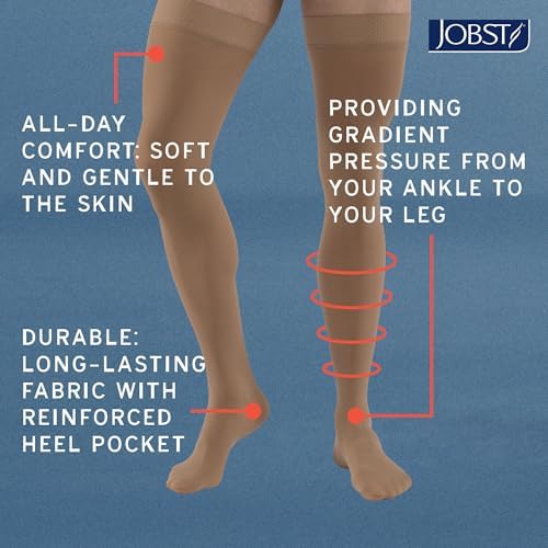 JOBST Relief 30-40 mmHg Compression Stockings, Knee High, Open Toe, Large Petite, Beige