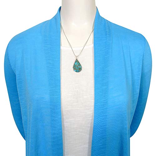 925 Sterling Silver Matching Pendant & Earrings Set with Genuine Gemstones 20" Necklace (Matrix Turquoise)