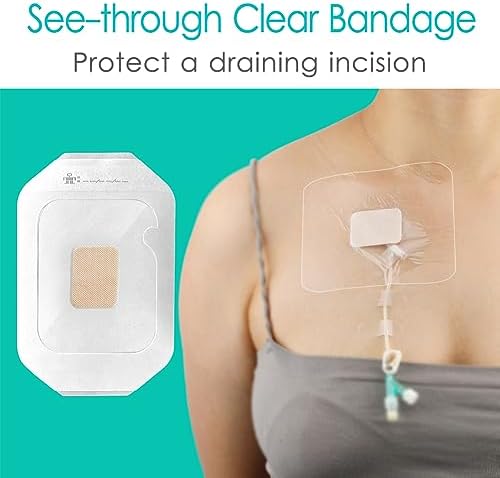 20 Pcs Chemo Port Shower Covers with Non-Stick Center Pad, 4" x 4.75" Waterproof Dialysis Catheter PD Tube Chest Picc Line Transparent Dressing for Peritoneal Dialysis Wounds