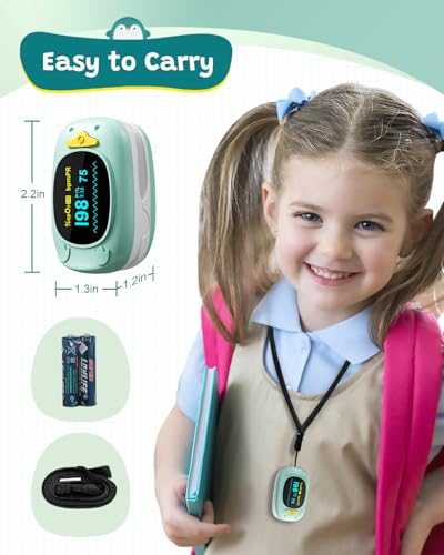 Children Pulse Oximeter Fingertip Pulse Oximeter for Kids Child Blood Oxygen Monitor Portable Blood Oxygen Saturation Monitor SpO2 Finger Included With AAA Battery