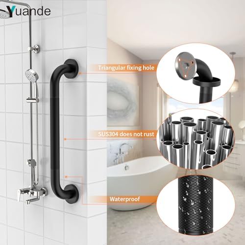 4 Pack 20 Inch Shower Grab Bar, YuanDe Black Bathroom Grab Bar Handle w/Anti-Slip Knurled Grip, Stainless Steel Bath Balance Bar,1.25" Diameter Safety Hand Rail Support,Handicap Injury Elderly Senior