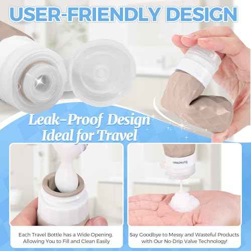 16Pack Travel Bottles for Toiletries, TSA Approved Travel Size Toiletries Containers Set, Silicone Leak Proof Refillable Bottles Elastic Sleeves Creams Jars Accessories Kit W/Clear Bag (Cream)