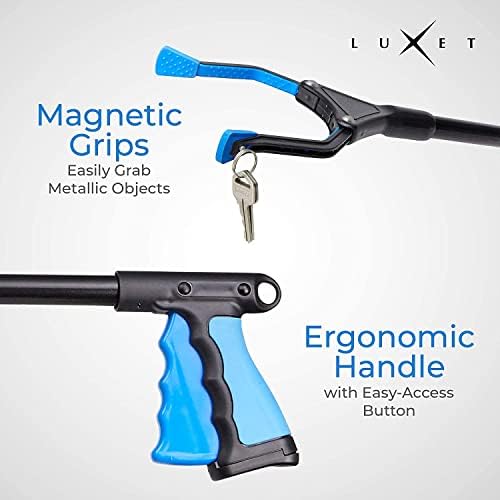Grabber Reacher Tool - 26" Steel Portable Pick Up Stick - Strong Grip Magnetic Tip for Store Shelves Lightweight Garbage Litter Trash Picker Claw Grabber Tool for Elderly - by Luxet (Pink/Blue)