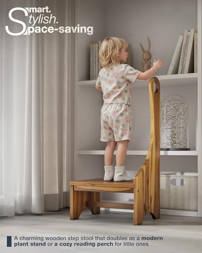 Premium Step Stool with Handle for Adults, Elderly & Seniors, Wooden 9” One Step Stool for High Bed, Heavy Duty Bedside Step Platform, Holds Up to 400 lbs, Nonslip Platform for Kitchen/Bathroom