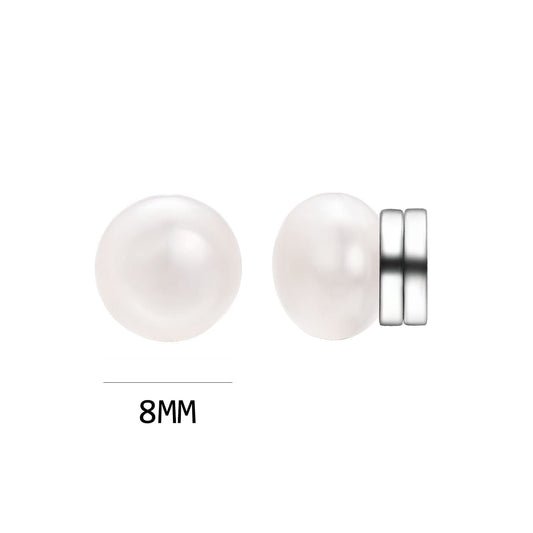 Airokiy Pearl Magnetic Earrings for Women 8mm Pearl Clip on Earring Silver Non Pierced for Bride