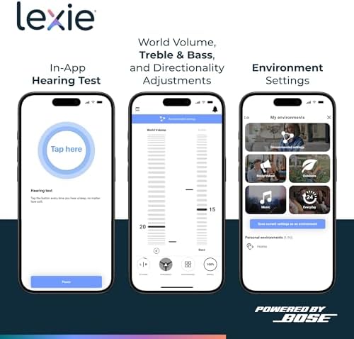 Lexie B2 Plus Hearing Aids Powered by Bose + Free 6-Month Lexie Club Subscription – Rechargeable, Rechargeable Case, App-Controlled, Self-Fit, Noise Reduction, Bluetooth® for Calls & Streaming (Gray)