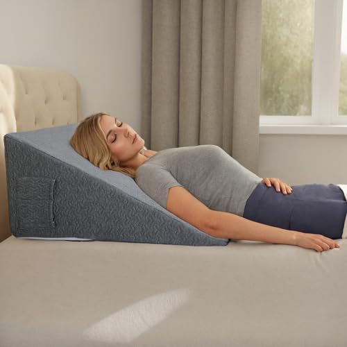 Wedge Pillow Cover for 24x24x12 Bed Wedge Pillow, Hypoallergenic Replacement Case Cover with Zipper & Pockets, Gray