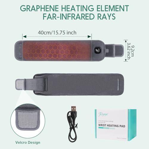 Heated Wrist Wrap Cordless, Wrist Heating Pad for Pain Relief, 3000mAh Rechargeable Wrist Warmers for Men Women, 3 Heat Levels Carpal Tunnel Wrist Brace with 30 Mins Auto-off (Grey)