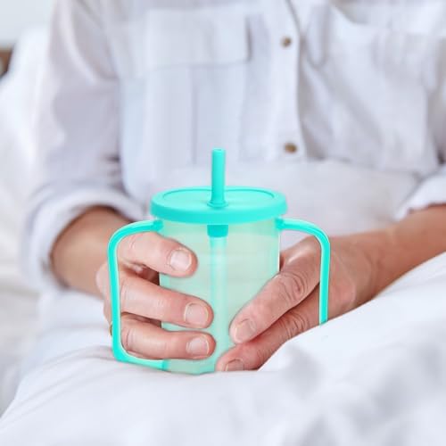 Ysglory Spill Proof Cups for Adults 12 Oz Plastic Elderly Sippy Cup with 2 Handles Straw and Lid Dysphagia Drinking Cups for Adults Hospital Disabled Patients (2)