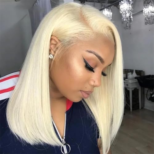 613 Lace Front Wigs Human Hair 200% Density 13x4 HD Lace Frontal Wig Pre Plucked With Baby Hair Glueless Short Straight Bob Wigs for Women (Blonde, 16 inch)