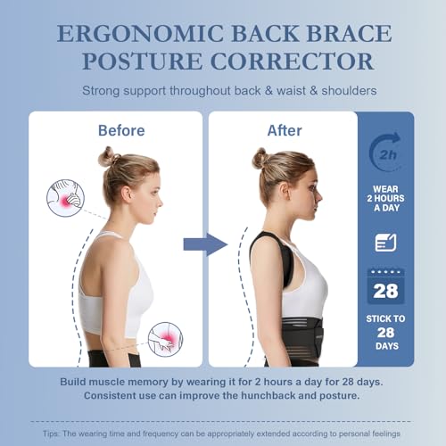 Back Brace Posture Corrector for Women and Men, Shoulder and Back Support Brace, Adjustable Back Straightener Posture Corrector for Pain Relief and Improves Posture (Large)